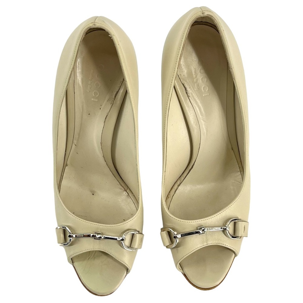 Gucci Womens Cream Colored Pump Open Toe High Heels Size 36.5 Tan color size 6 - Picture 3 of 10